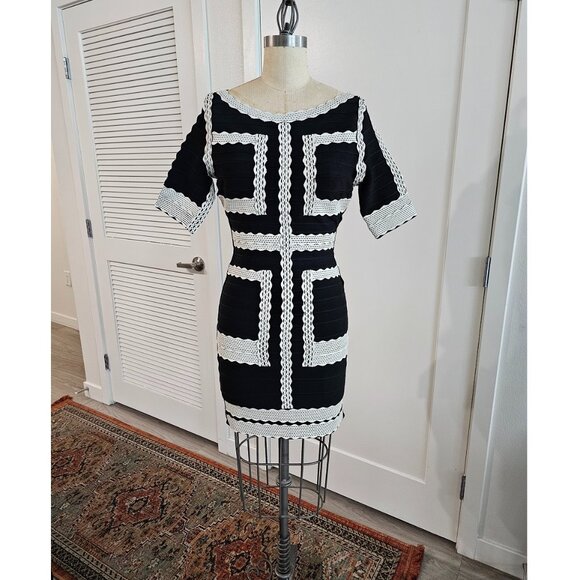 Herve Leger by BCBG Max Azria Black and White contrast Mini Dress in size L - Picture 1 of 6